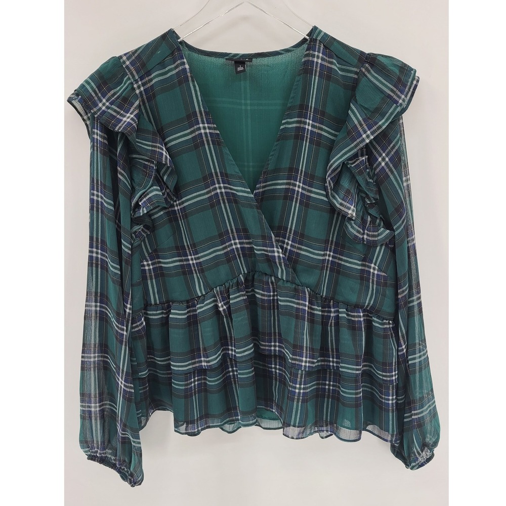Torrid Plaid Preppy Ruffle Women Top Blouse Size 1X Tiered Peplum Academia‎